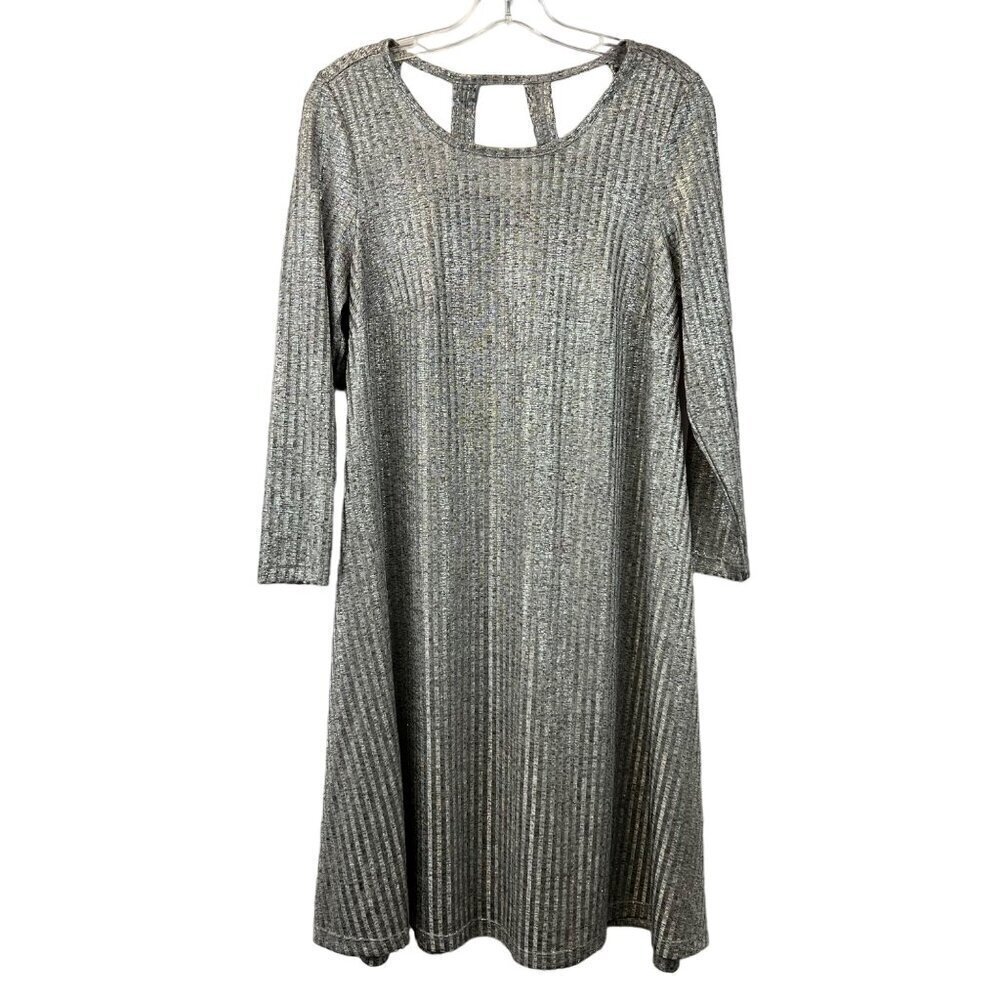 Torrid Women’s 3/4 Sleeve Knee Length Shift Dress Silver Metallic Striped 00
